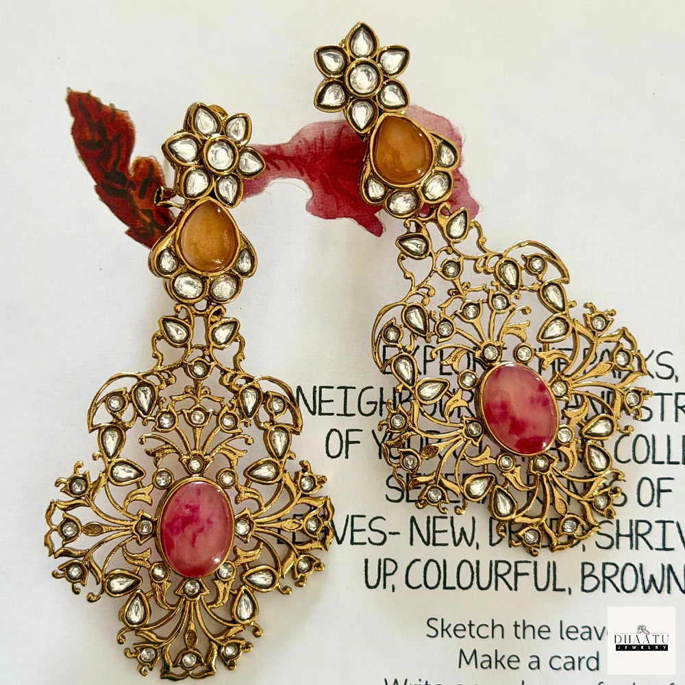 Exquisite Jadau Kundan Style Statement Earrings - Polki & Stone Work Dangler Jhumka for Weddings & Festive Wear