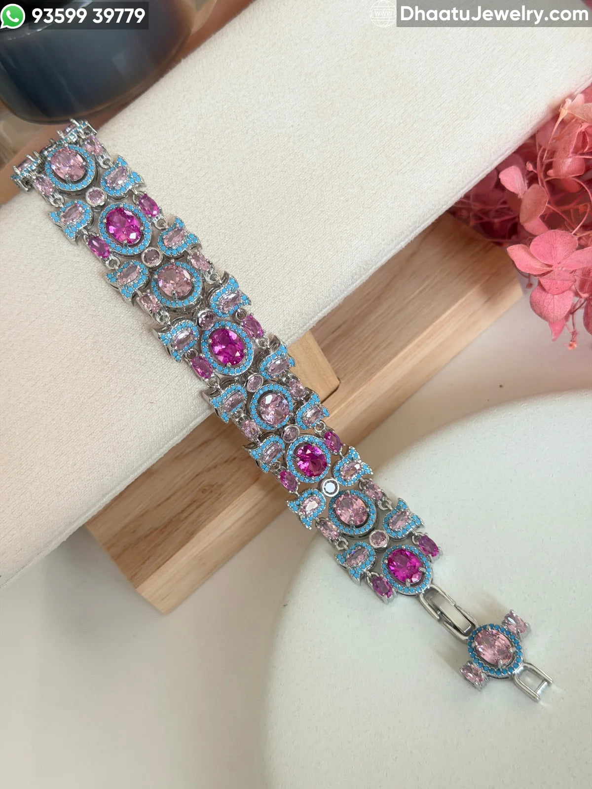 Victorian-Style Multi-Stone AD/CZ Statement Bracelet - Adjustable 18cm to 21cm - 4 Color Variants
