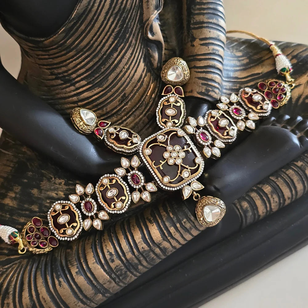 Exquisite Jadau Polki Style Choker Necklace & Earring Set - Traditional Indian Jewelry
