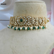 Premium Polki Style Kundan Emerald Pearl Choker Necklace & Earring Set