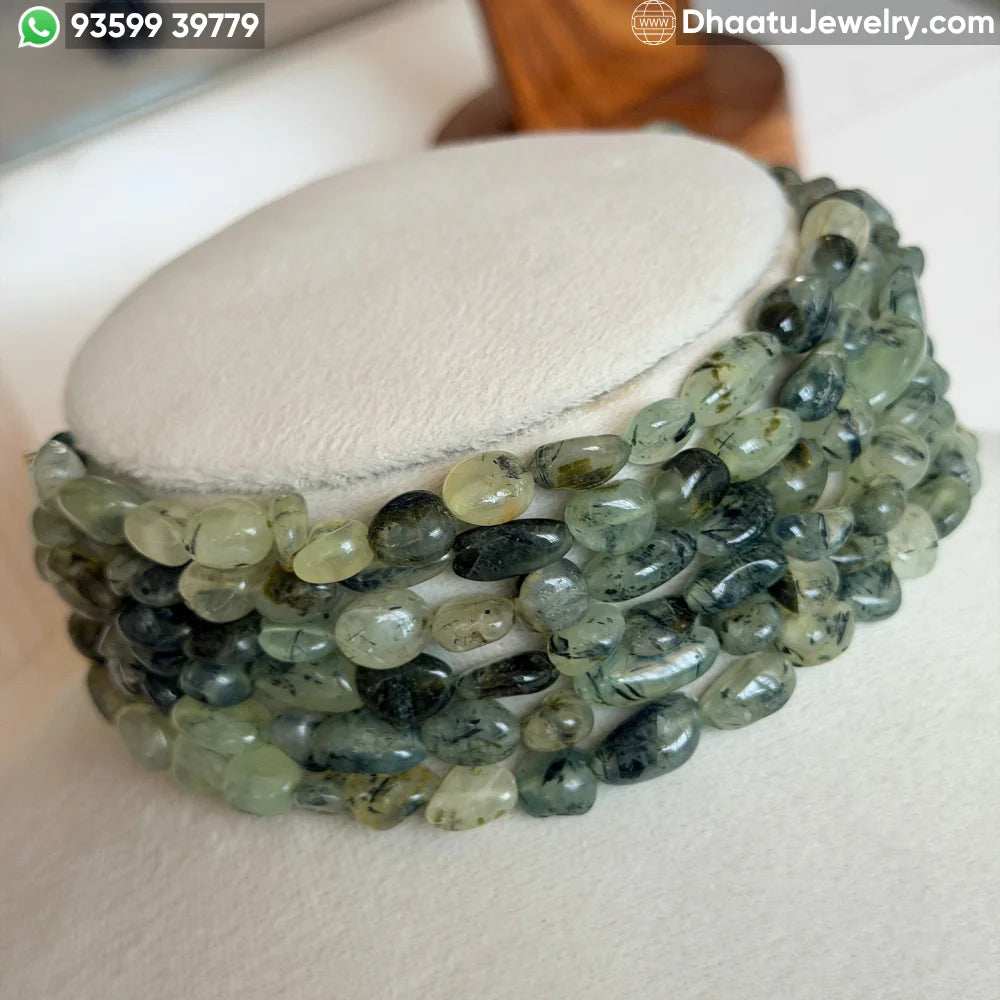 6-Layer Green Prehnite Natural Stone Beaded Statement Choker Necklace - 4.5cm Wide Handcrafted Adjustable Jewelry