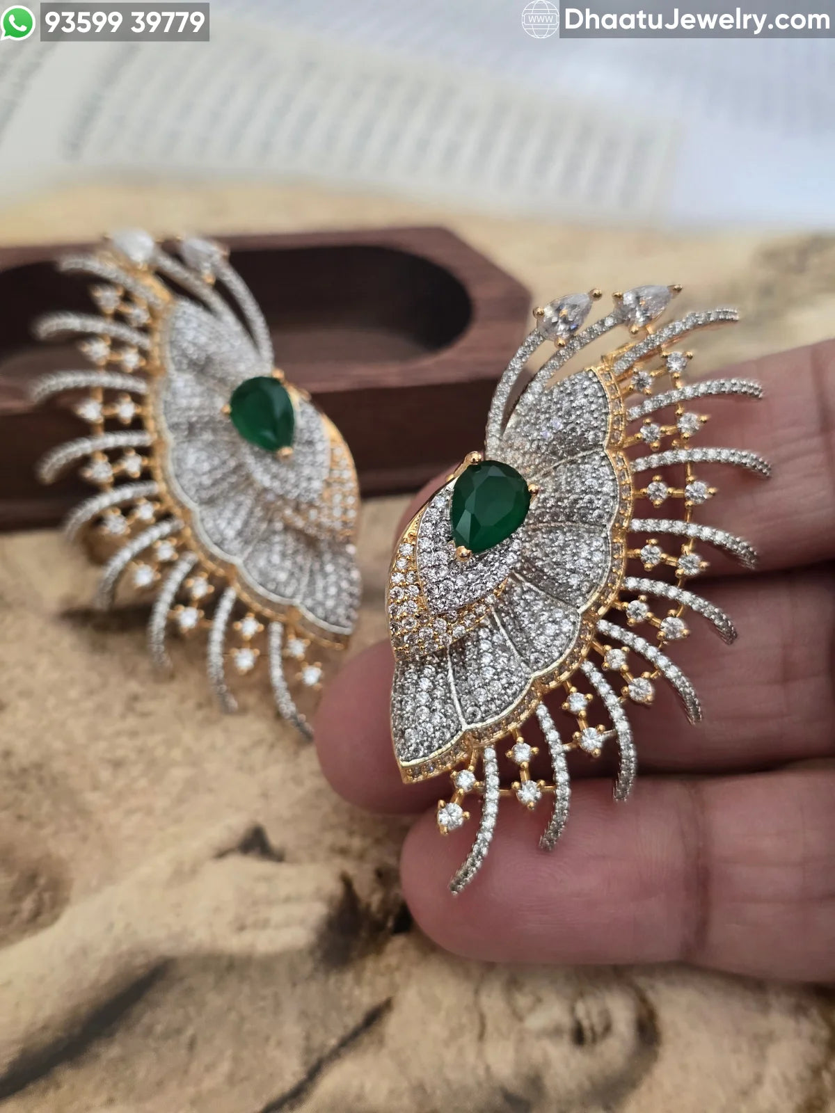 Premium Floral Gold-Plated CZ Statement Ear Cuff Earrings with Cartilage Clasp - Available in Emerald Green, Ruby Red, and Crystal White