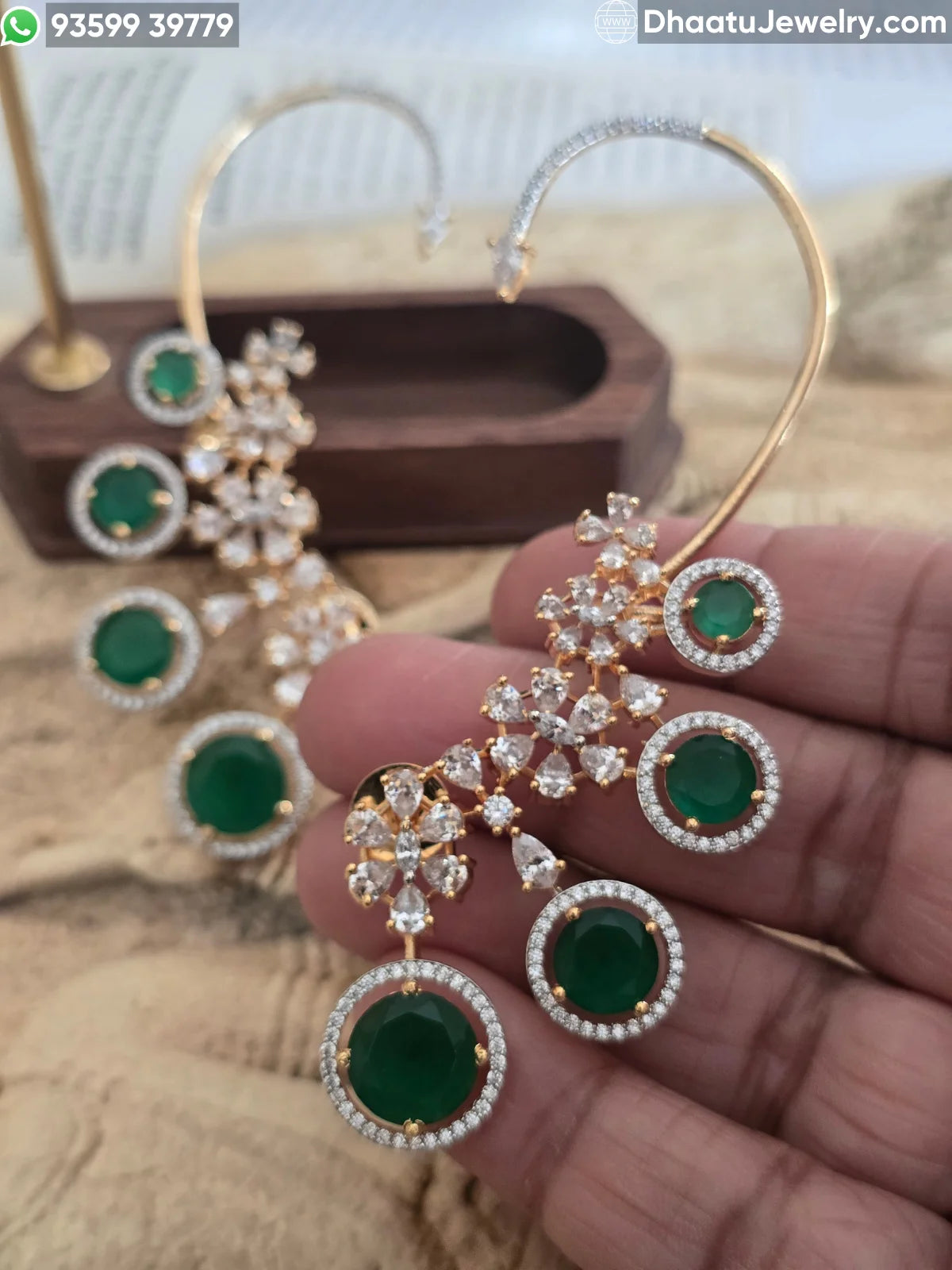 Premium Gold Plated Floral Ear Cuff Earrings with Ruby and Emerald Gemstones – Full Ear Wrap with Adjustable Cartilage Clasp
