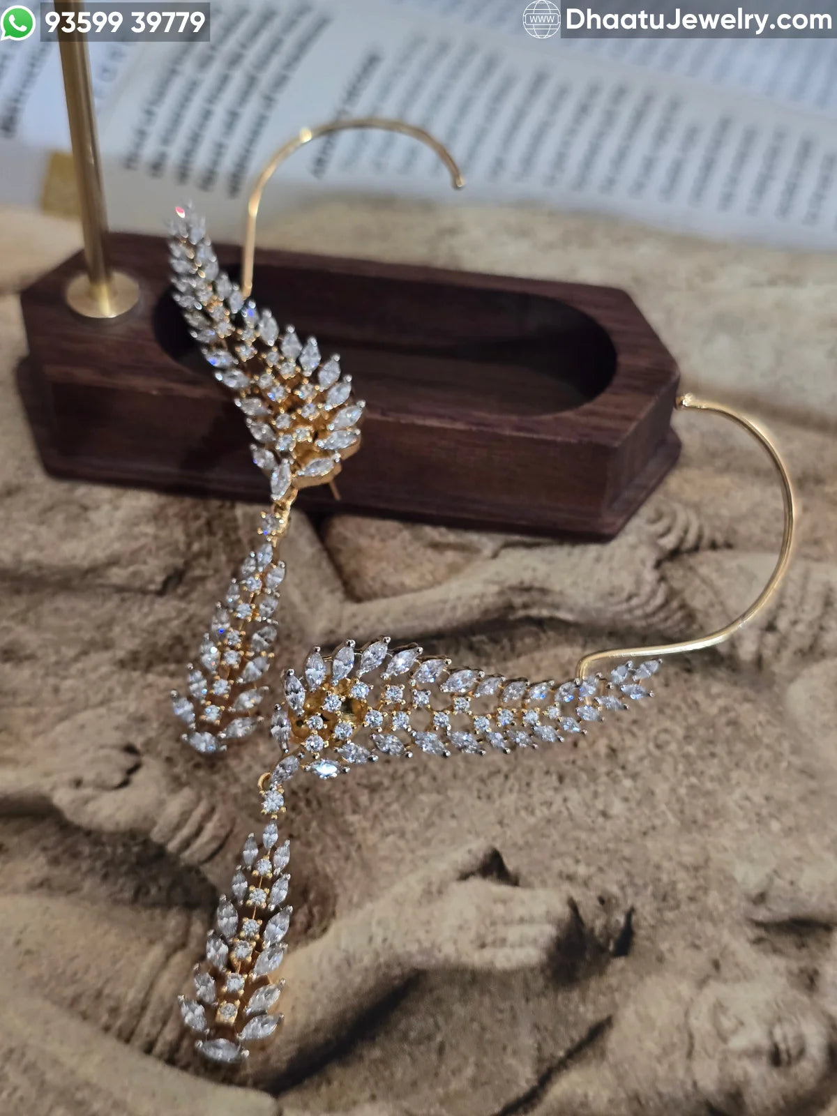 Marquise Leaf Gold Plated CZ Floral Ear Cuff Climber & Dangle Earrings