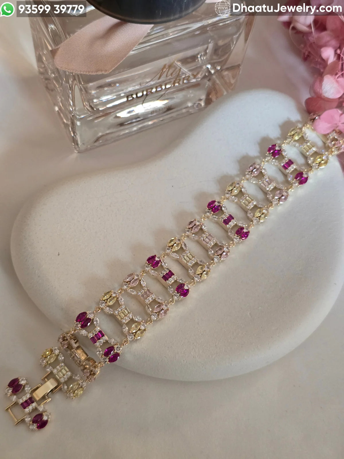 Multicolor Marquise & Baguette Crystal Gold-Plated Link Bracelet – 18cm to 21cm Adjustable Size