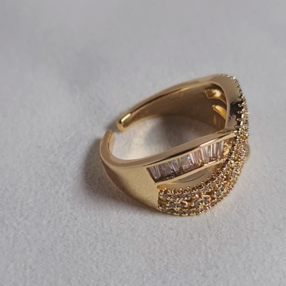 Load video: Golden Infinity Ring with Crystal Accents