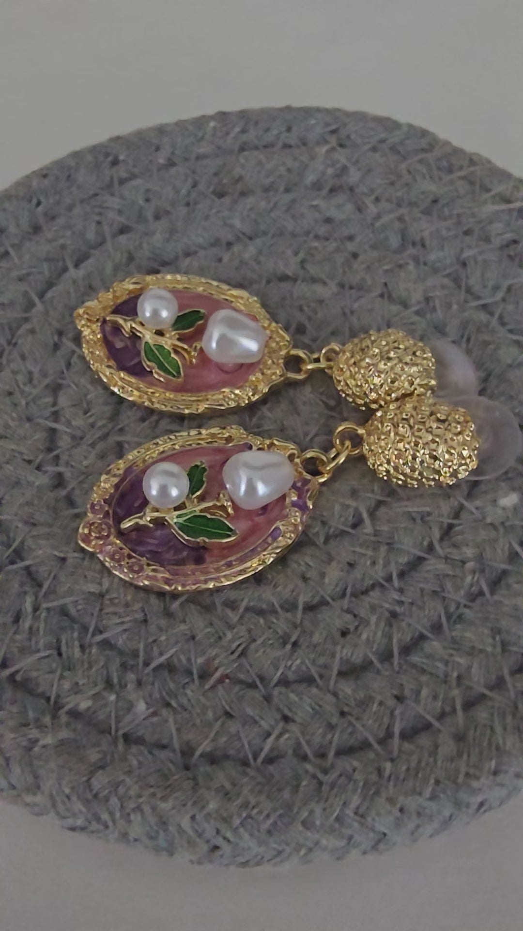 Load video: Vintage Floral Drop Earrings with Pearl Accents
