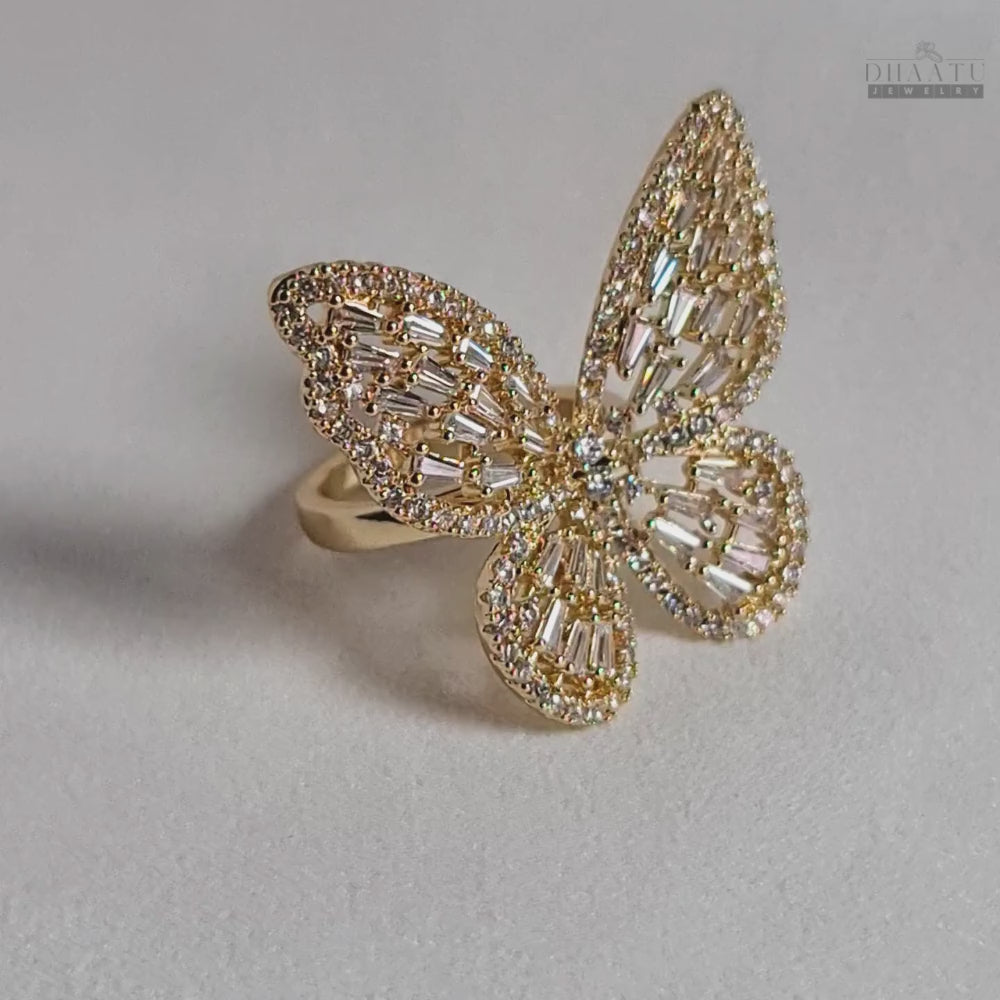 Load video: Dhaatu Gold-Tone Pavé Butterfly Fashion Ring