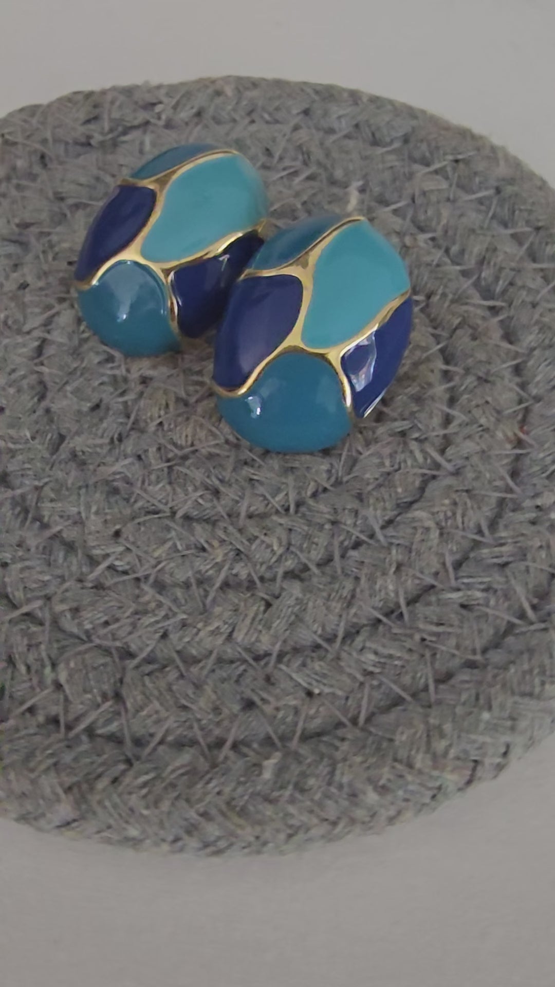 Load video: Geometric Enamel Studs - Multi Color With Gold Accents