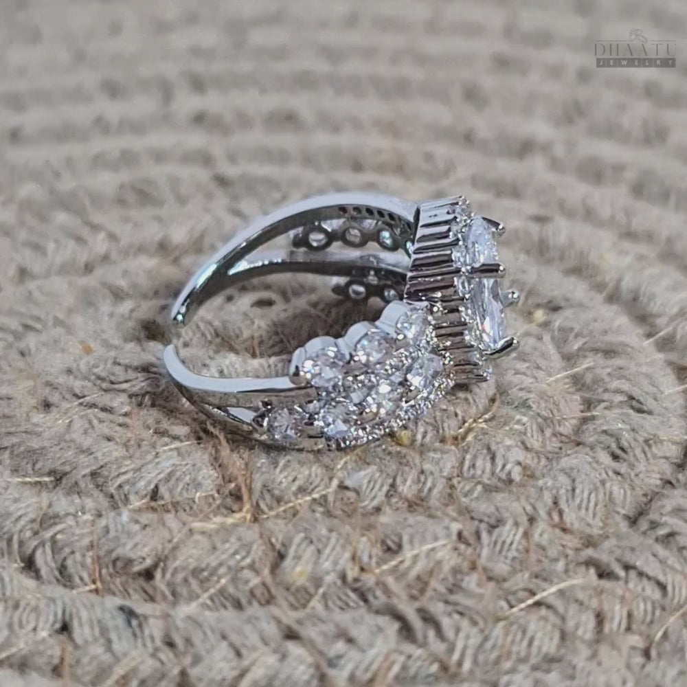 Load video: Dhaatu Oval Halo Crystal Statement Ring
