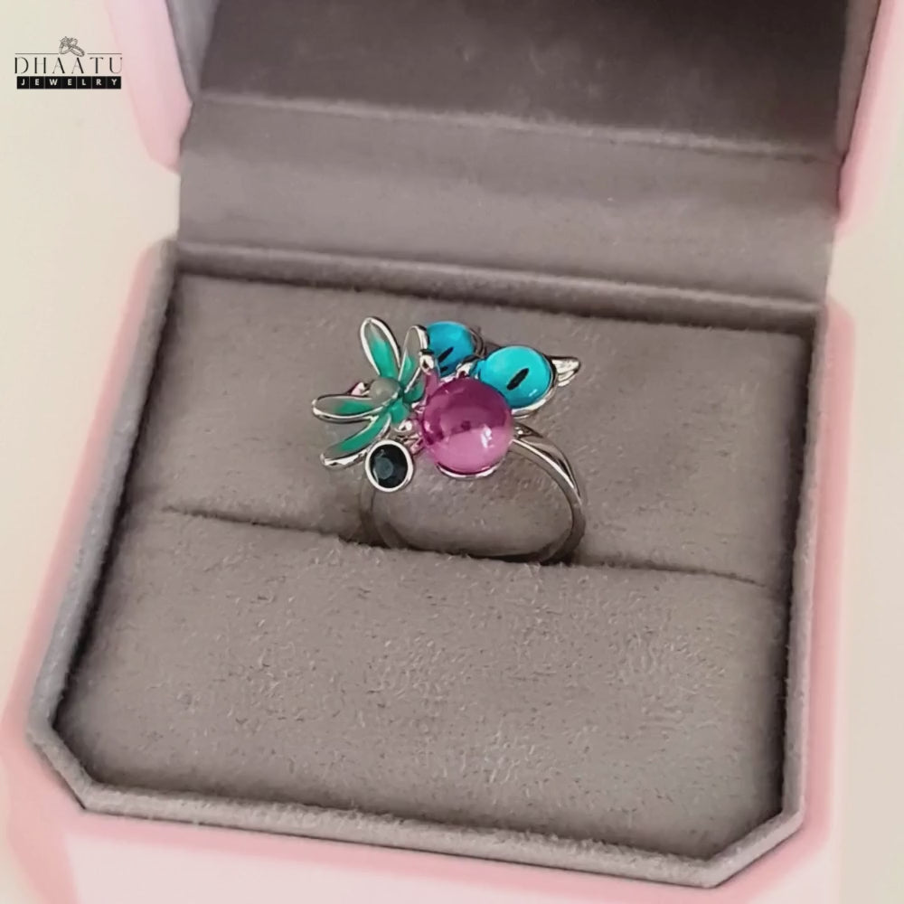 Load video: Playful Owl &amp; Flower Ring in Gold and Silver Tones