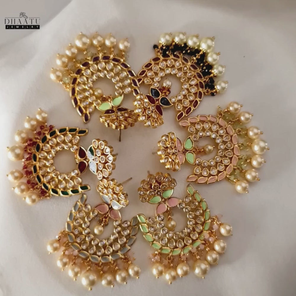 Load video: Kundan Pearl &amp; Meenakari Chaandbalis