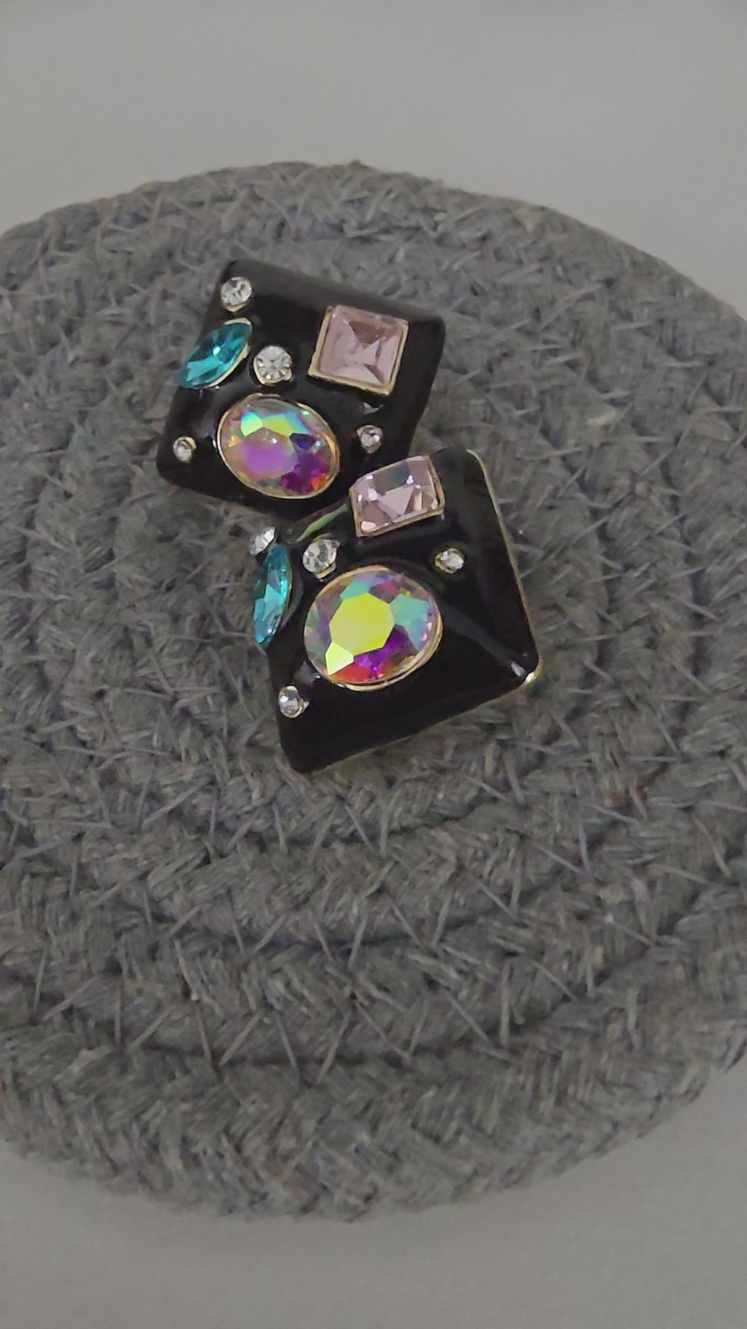 Load video: Gemstone Accented Square Studs with Multi-Color Gems
