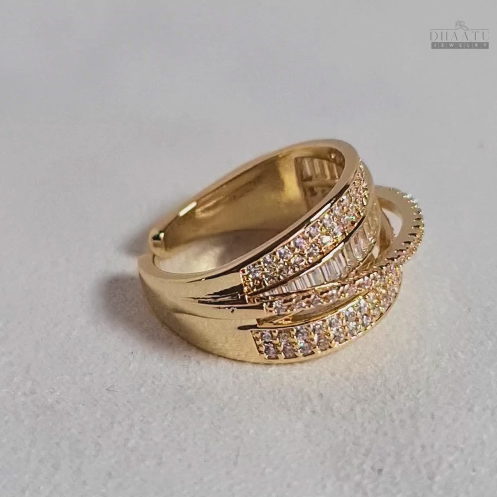 Load video: Pavé and Baguette Multi-Band Crystal Fashion Ring