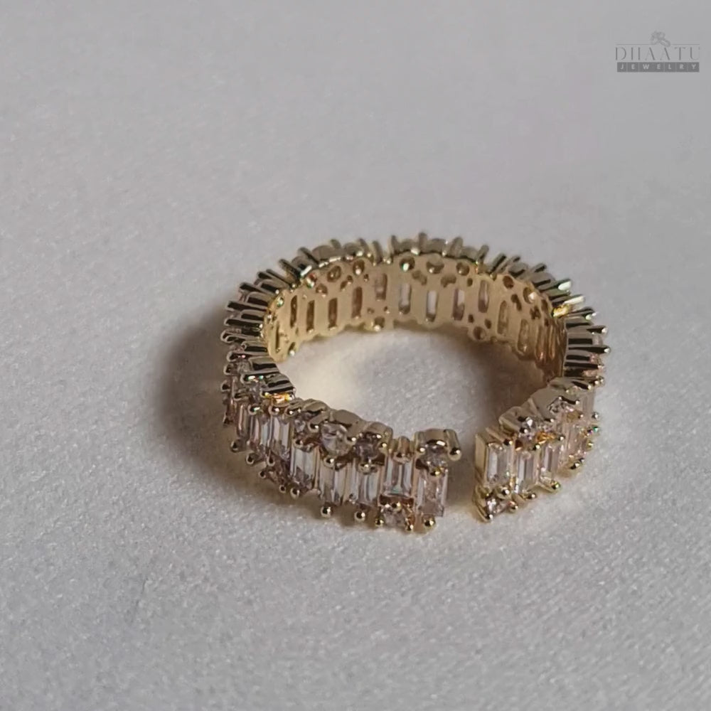 Load video: Dhaatu Stackable Baguette &amp; Round Crystal Fashion Ring