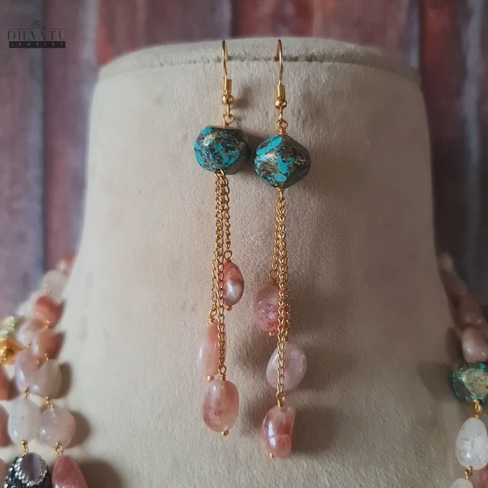 Load video: Elegant Peach Sunstone Multi-Strand Necklace &amp; Earrings