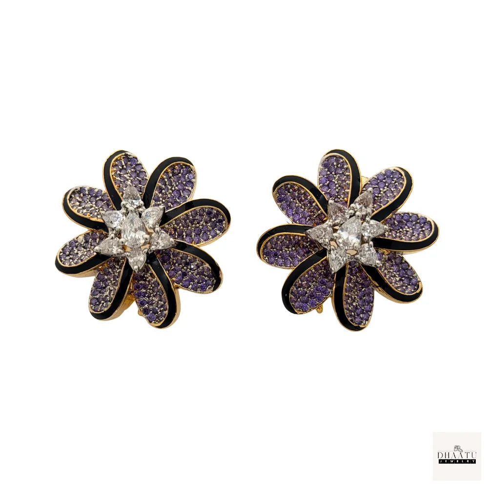 Lumina Enamel-Edged Crystal Floral Stud Earrings | Gold-Plated Statement Jewelry