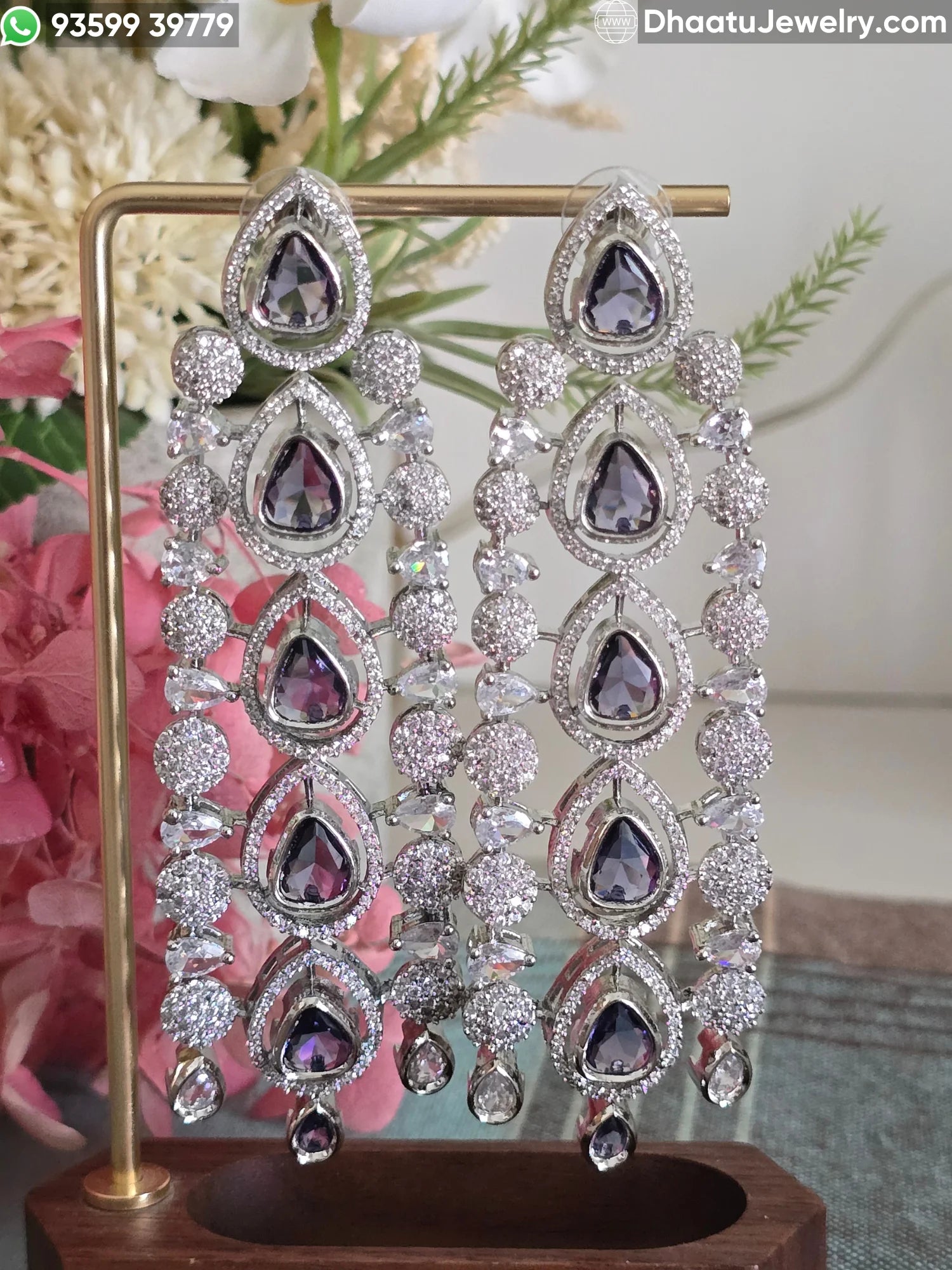 Handcrafted Pear-Cut Moissanite Polki & Kundan Long Chandelier Earrings in Antique Mehendi Plating