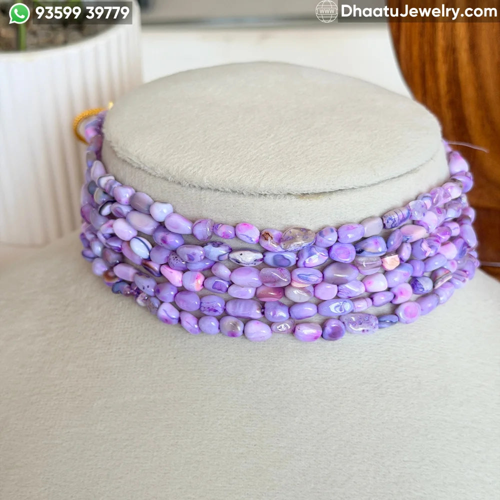 6-Layer Lavender Purple Natural Stone Beaded Choker Necklace | Adjustable Multi-Strand Statement Jewelry (23cm x 4.5cm)