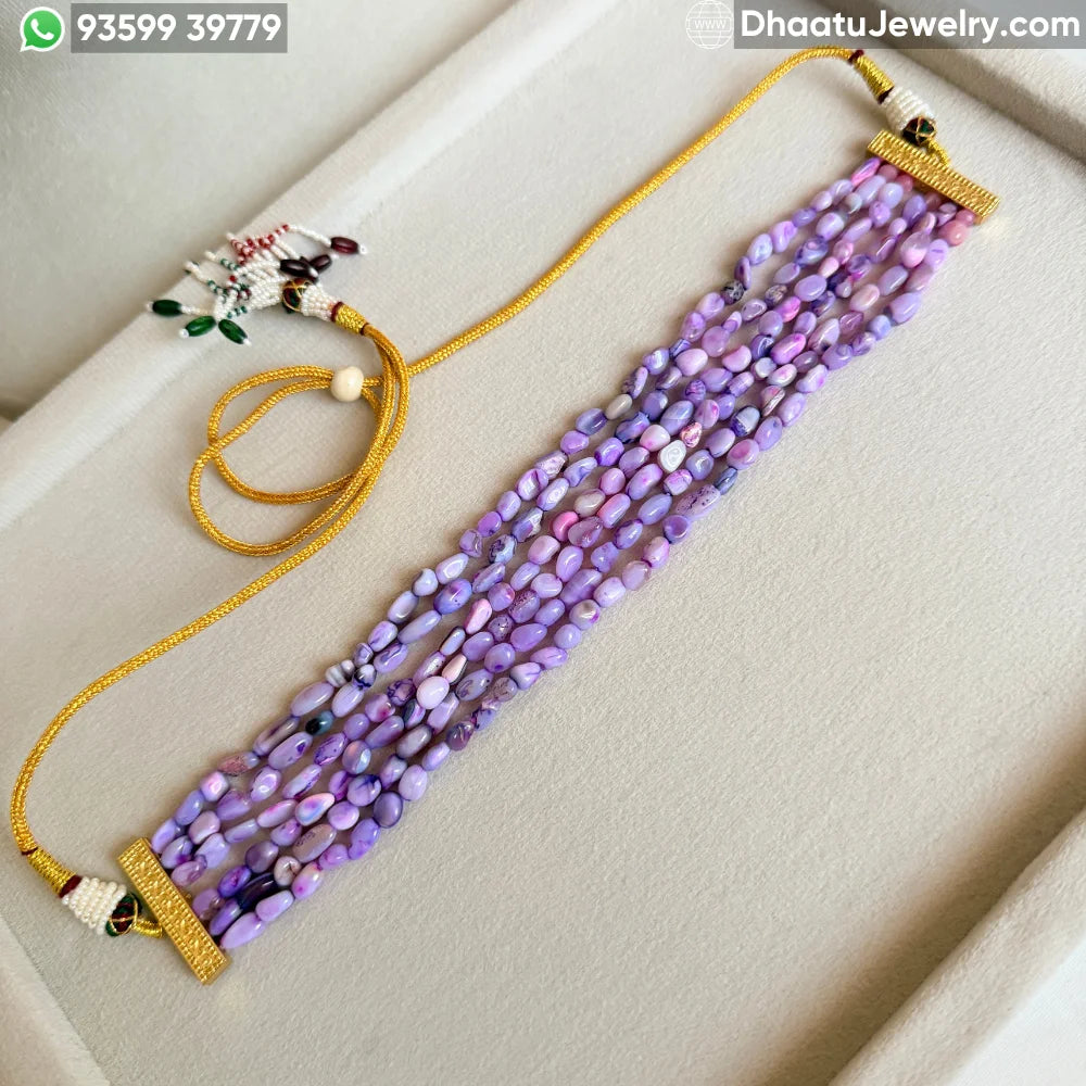 6-Layer Lavender Purple Natural Stone Beaded Choker Necklace | Adjustable Multi-Strand Statement Jewelry (23cm x 4.5cm)