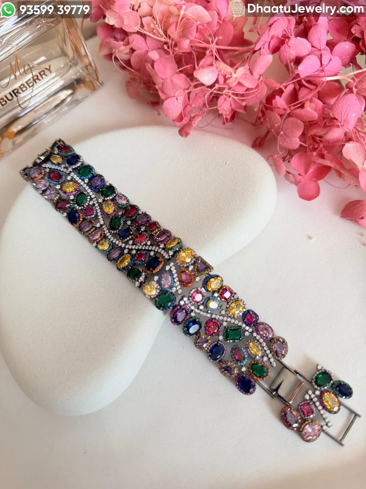 Multicolor Crystal Oval-Cut Statement Bracelet - 18cm to 21cm Extendable - Available in Pastel Pink, Emerald Green, Sapphire Blue, and Rainbow Mix