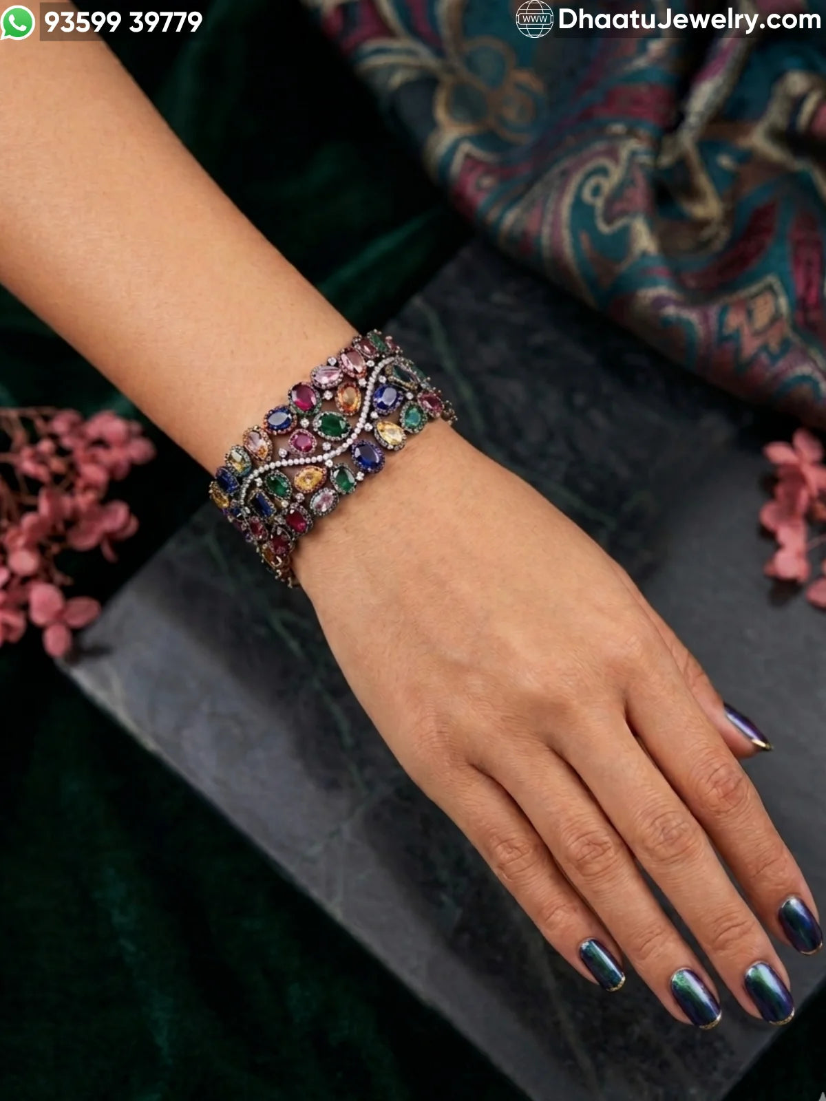 Multicolor Crystal Oval-Cut Statement Bracelet - 18cm to 21cm Extendable - Available in Pastel Pink, Emerald Green, Sapphire Blue, and Rainbow Mix