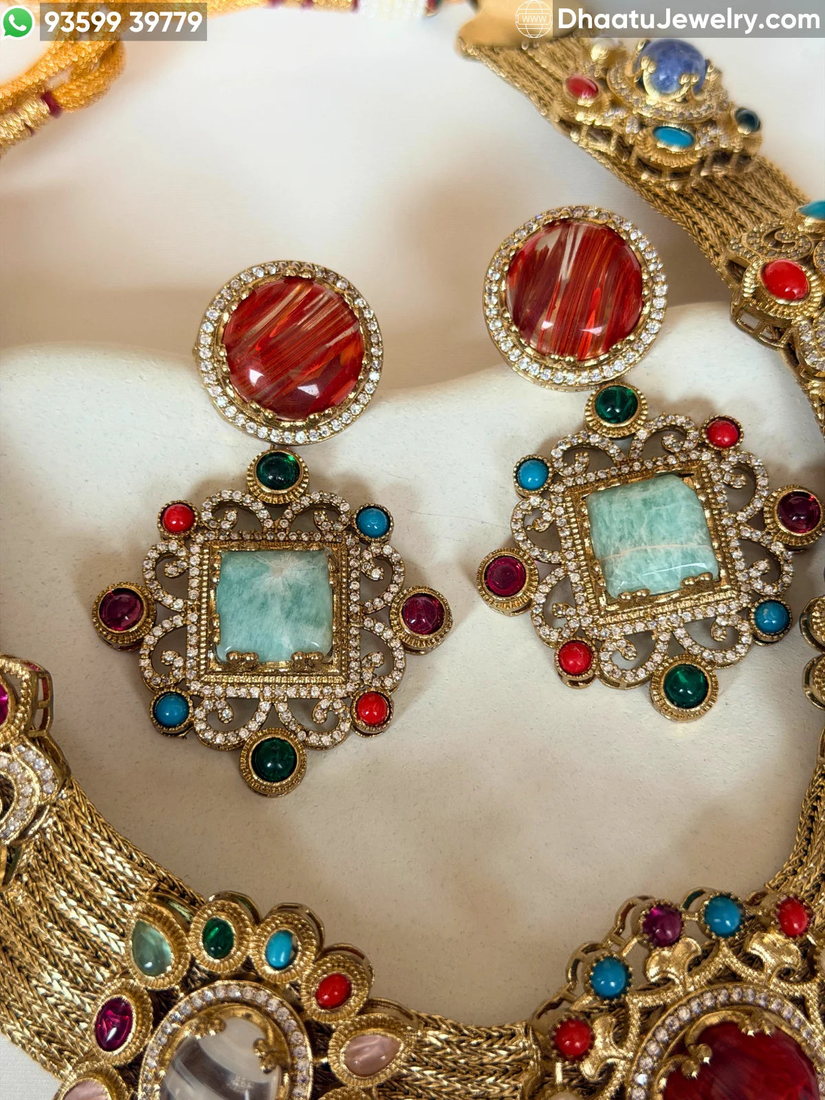 Rivaayat Antique Brass Victorian Wide Choker Necklace Set with Multi-Color Doublet Stones