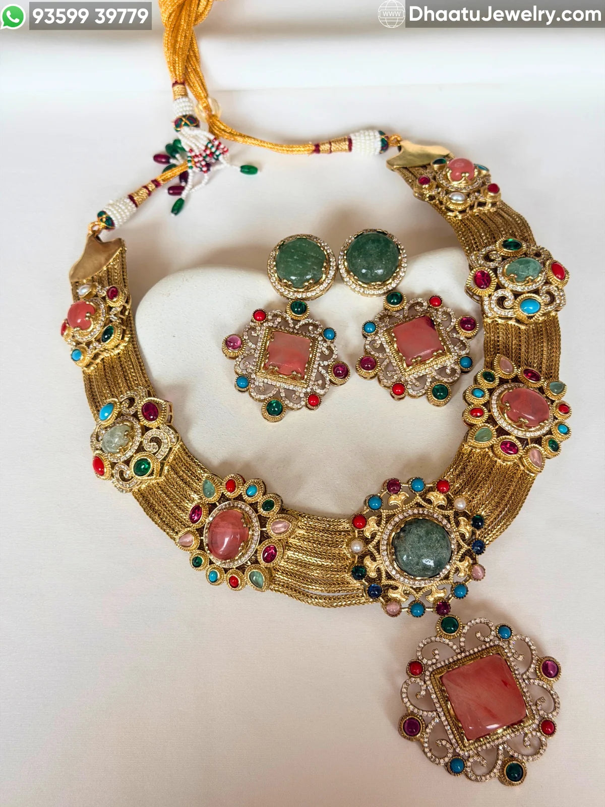 Rivaayat Antique Brass Victorian Wide Choker Necklace Set with Multi-Color Doublet Stones