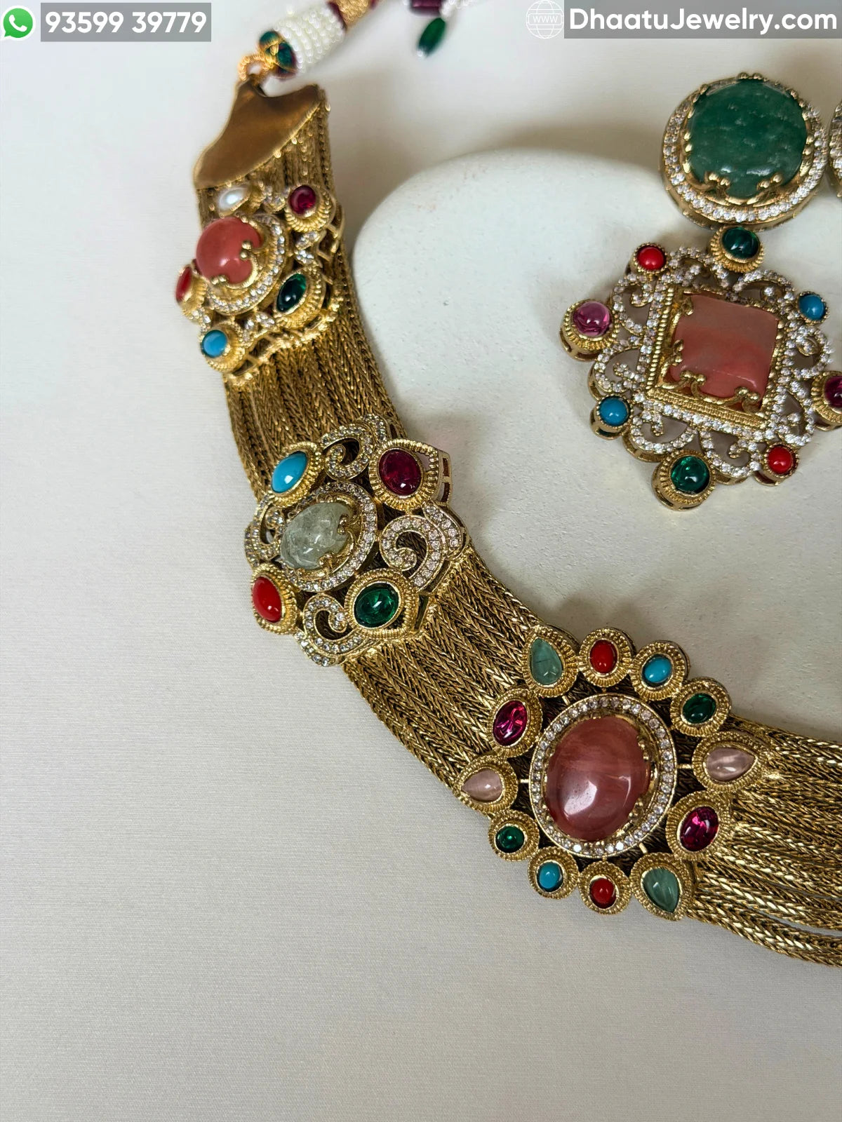 Rivaayat Antique Brass Victorian Wide Choker Necklace Set with Multi-Color Doublet Stones