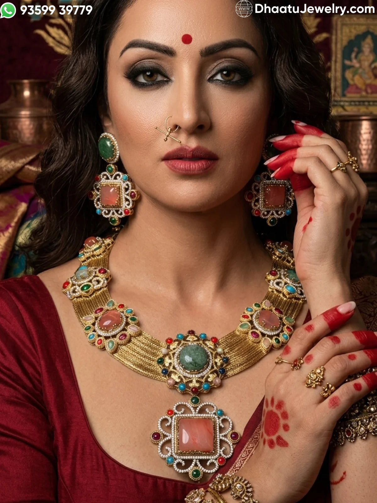 Rivaayat Antique Brass Victorian Wide Choker Necklace Set with Multi-Color Doublet Stones