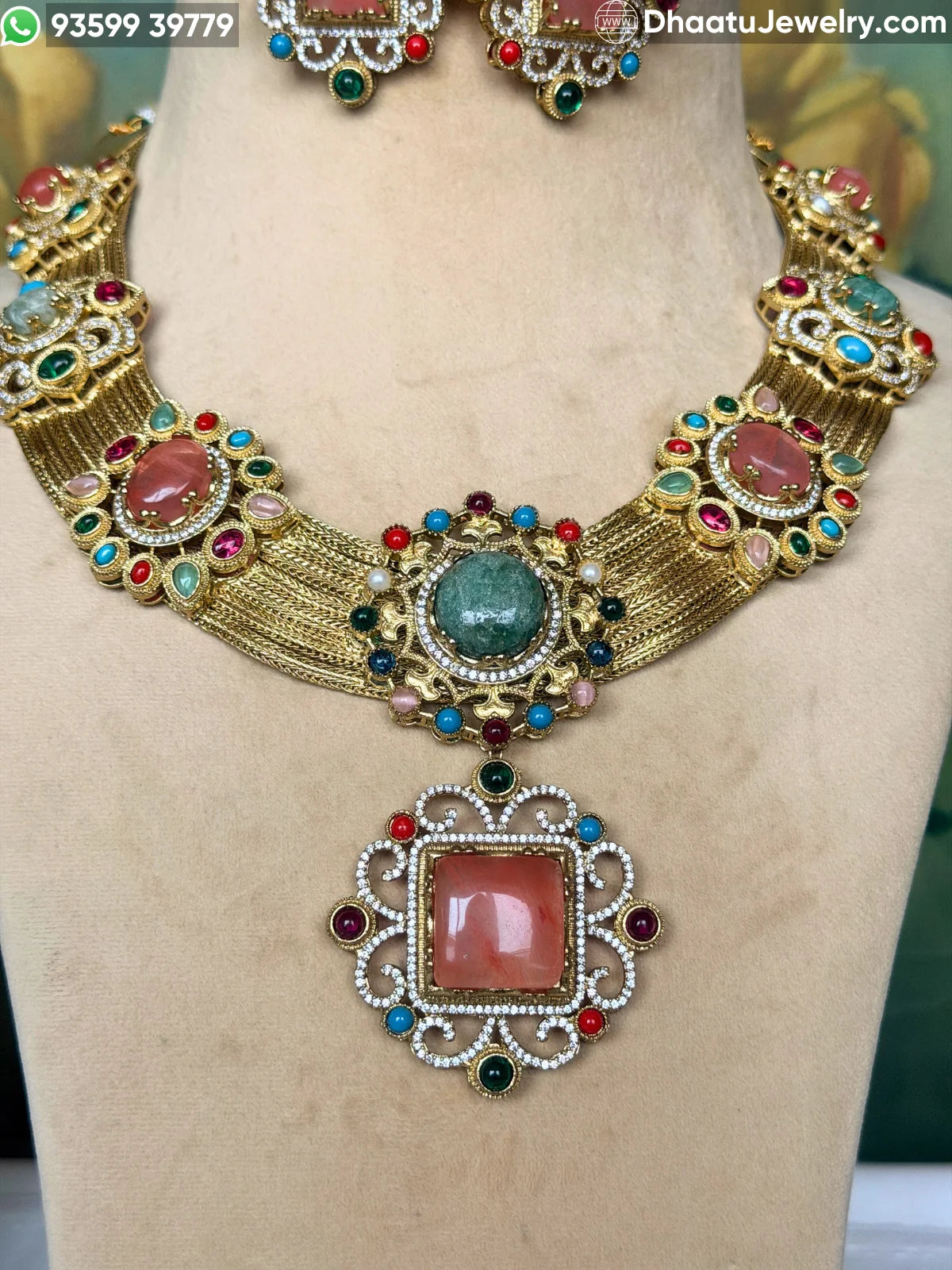 Rivaayat Antique Brass Victorian Wide Choker Necklace Set with Multi-Color Doublet Stones