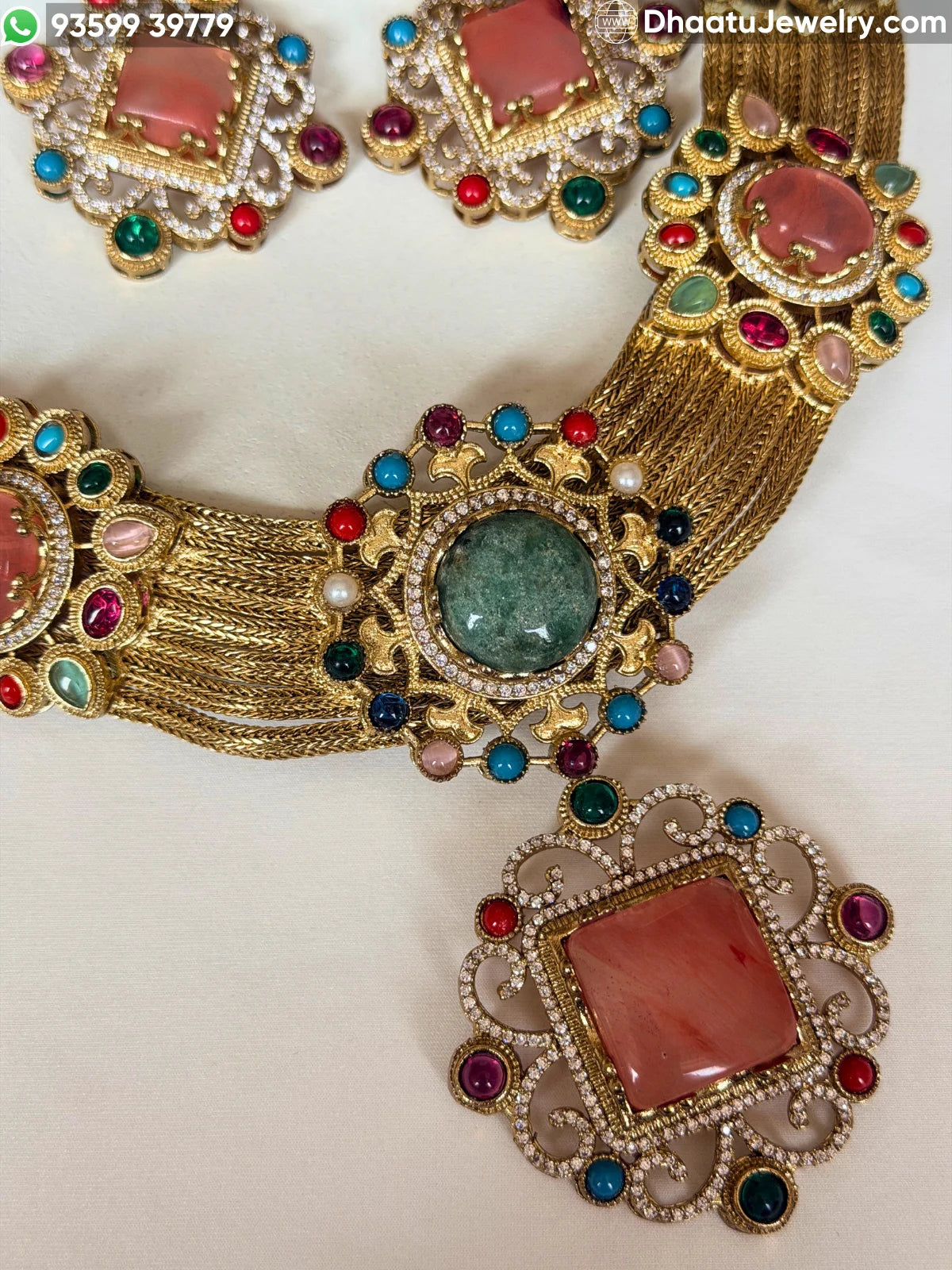 Rivaayat Antique Brass Victorian Wide Choker Necklace Set with Multi-Color Doublet Stones
