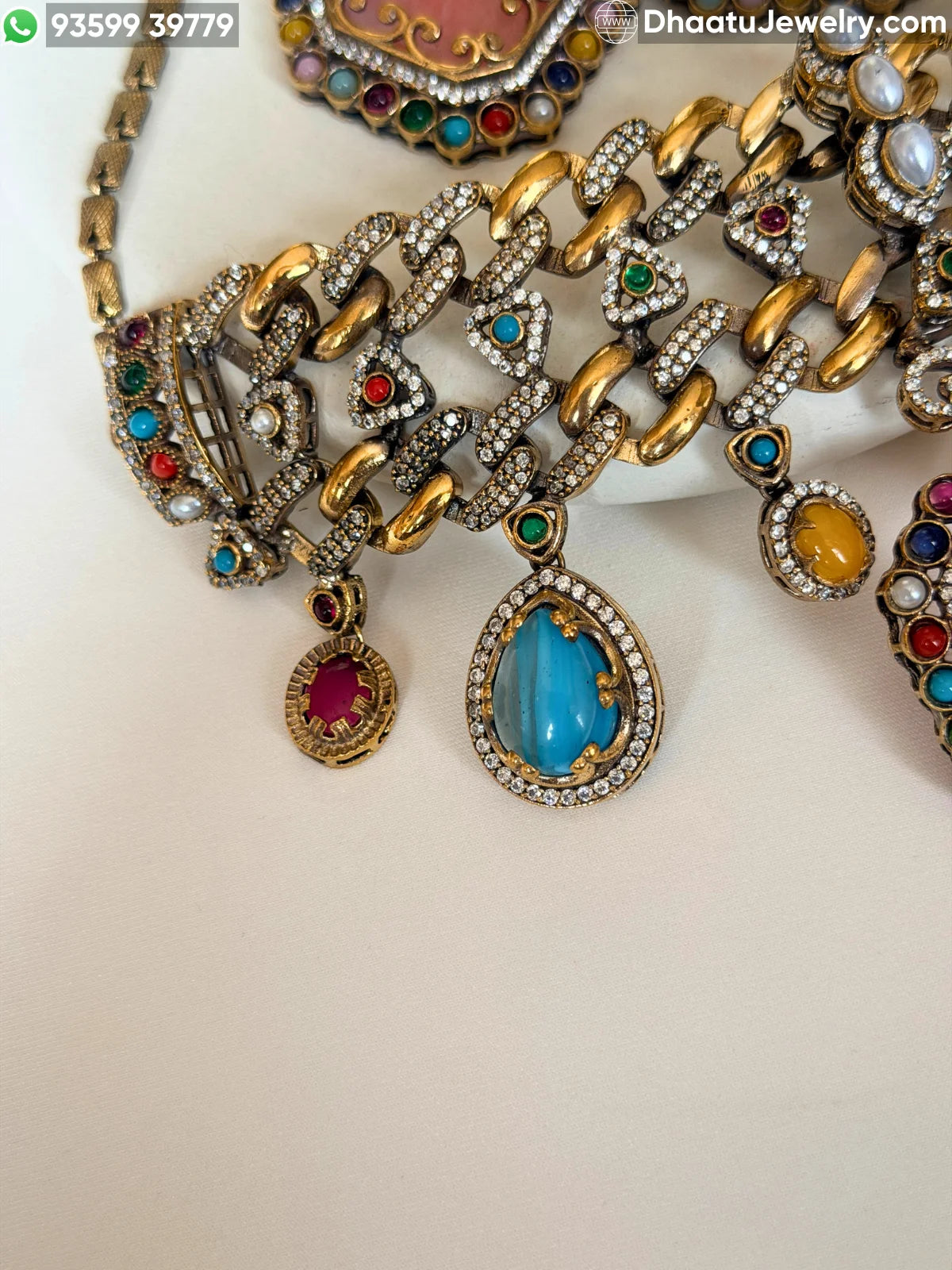 Rivaayat Antique Victorian Choker Necklace and Earrings Set – Multi-Color Doublet Stone Statement Jewelry