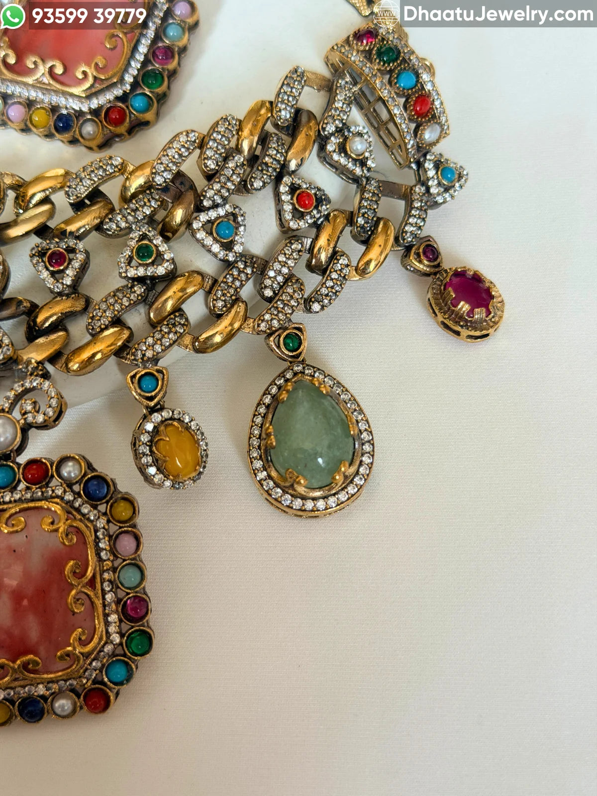 Rivaayat Antique Victorian Choker Necklace and Earrings Set – Multi-Color Doublet Stone Statement Jewelry
