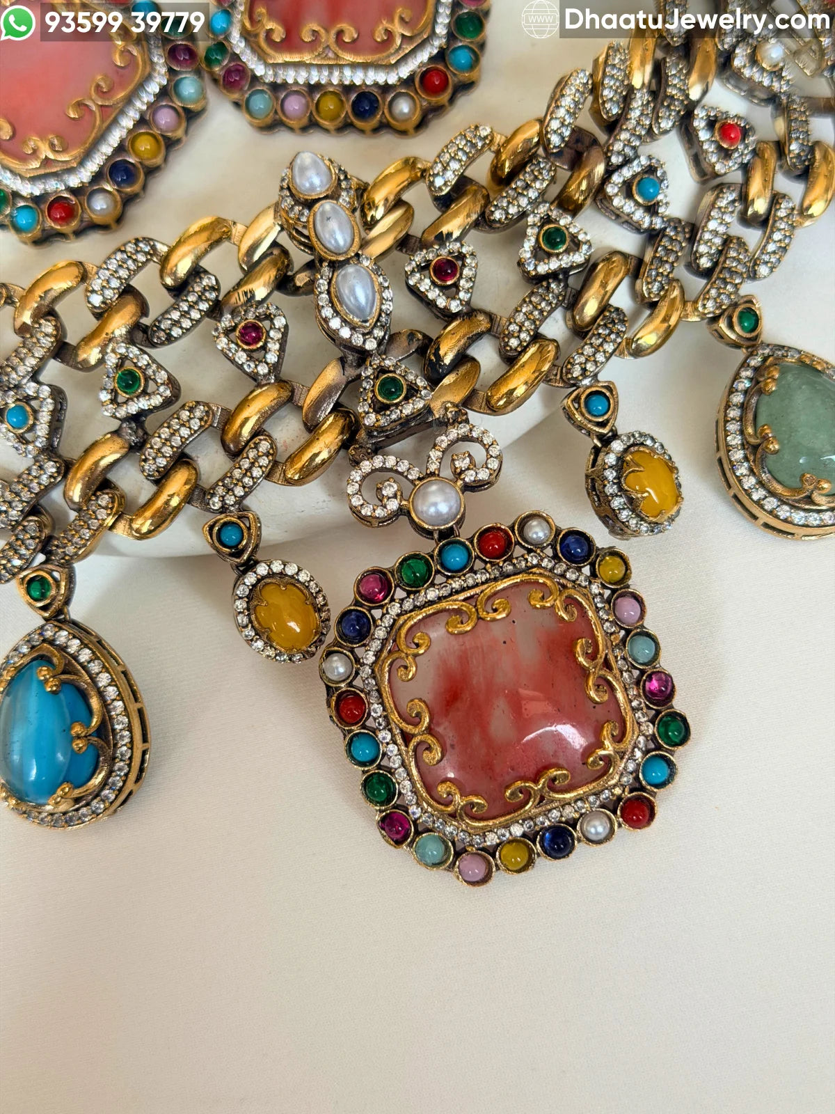 Rivaayat Antique Victorian Choker Necklace and Earrings Set – Multi-Color Doublet Stone Statement Jewelry