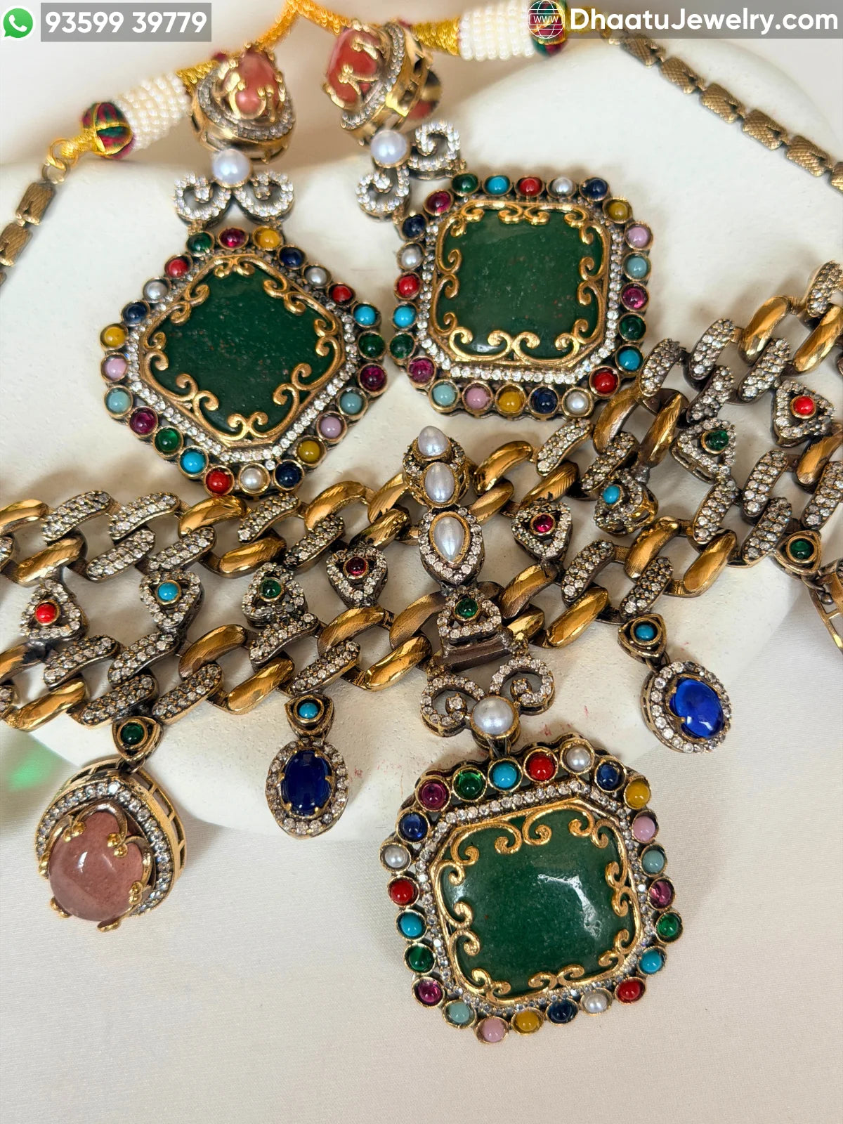 Rivaayat Antique Victorian Choker Necklace and Earrings Set – Multi-Color Doublet Stone Statement Jewelry