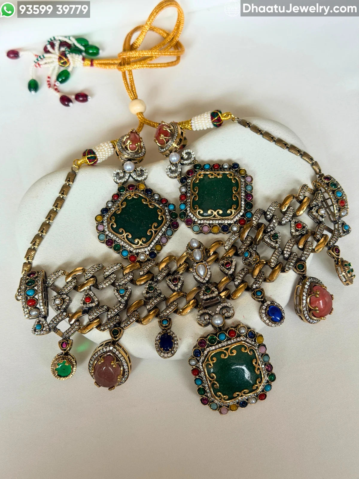 Rivaayat Antique Victorian Choker Necklace and Earrings Set – Multi-Color Doublet Stone Statement Jewelry