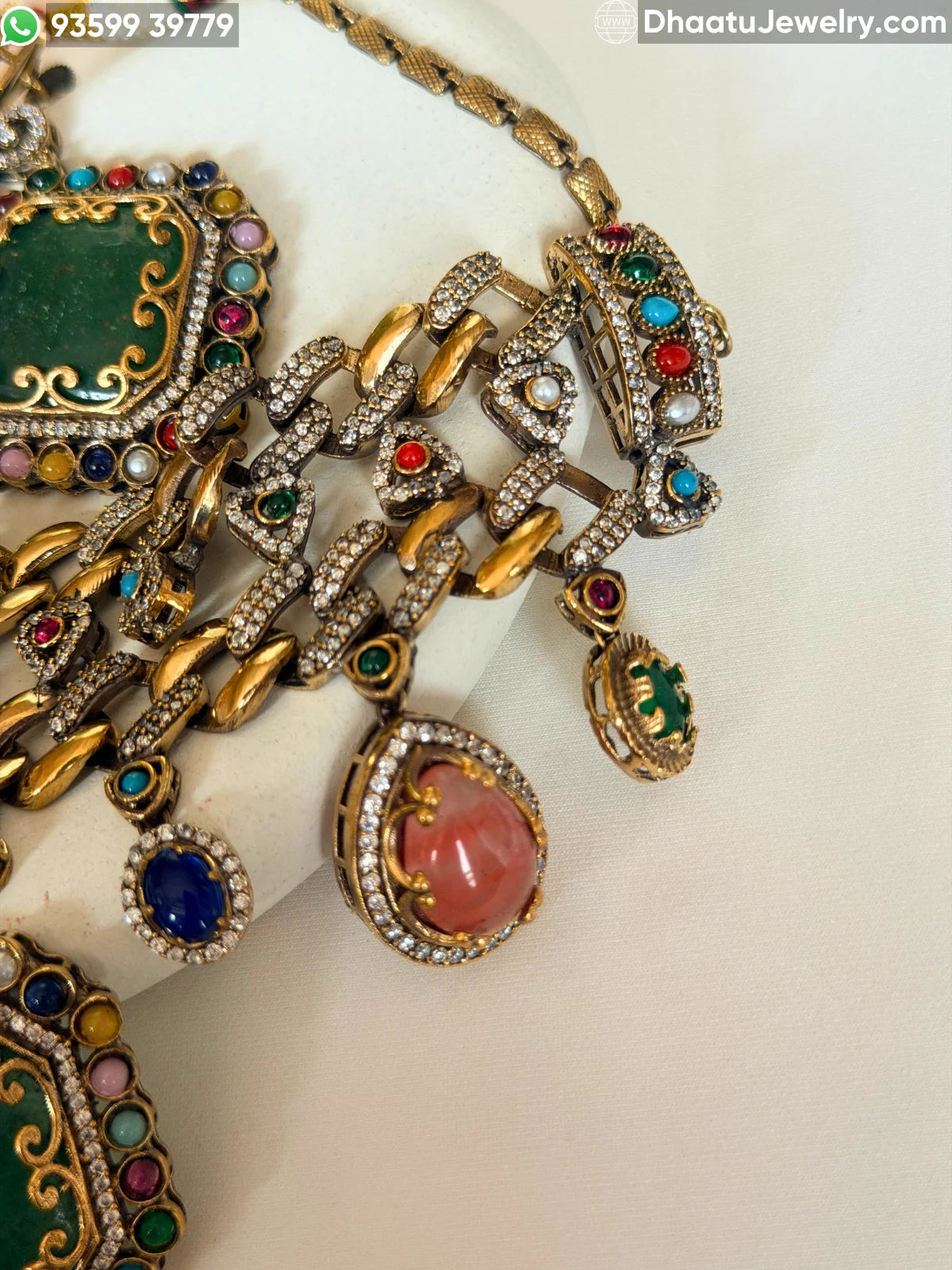 Rivaayat Antique Victorian Choker Necklace and Earrings Set – Multi-Color Doublet Stone Statement Jewelry