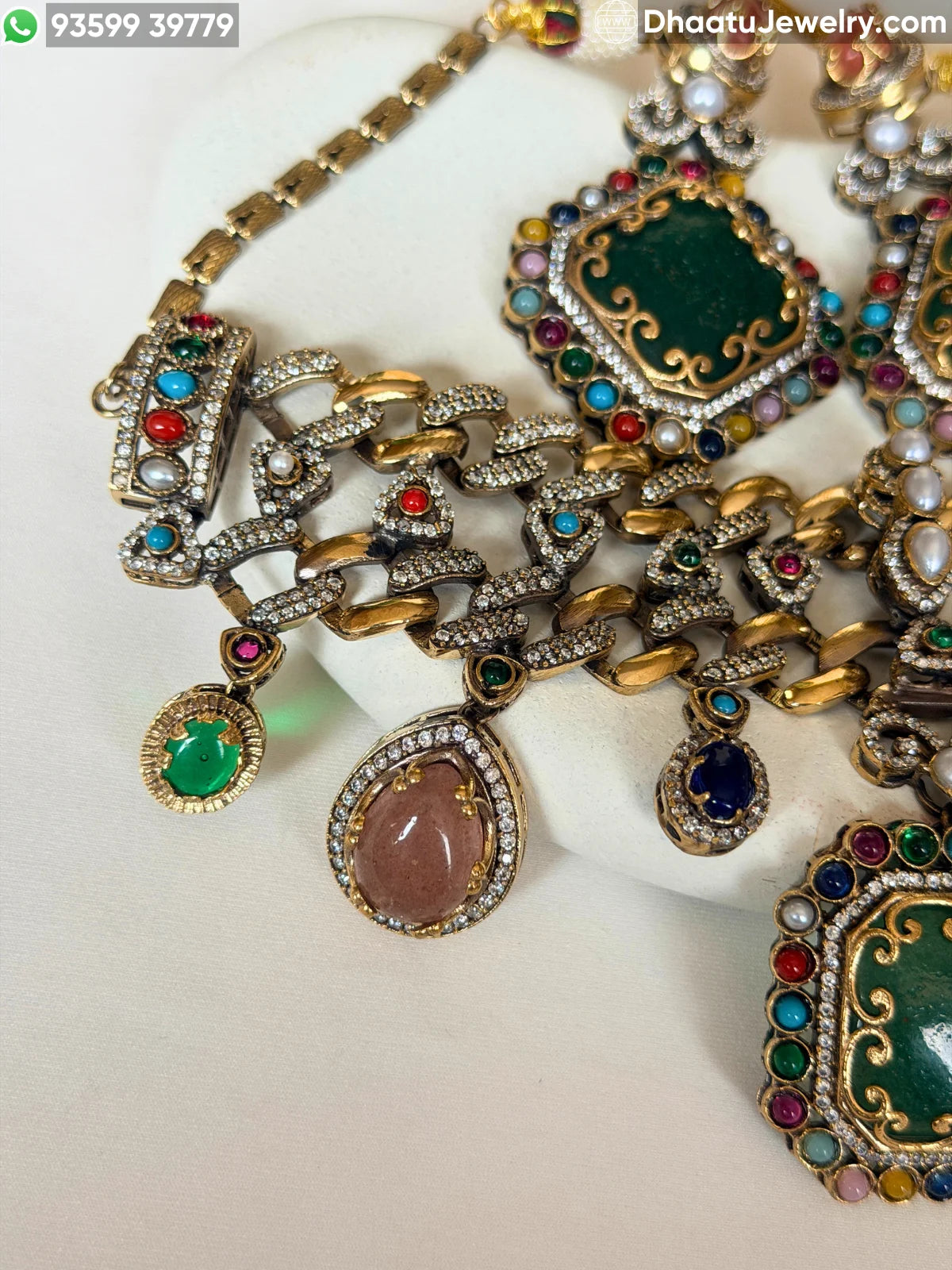 Rivaayat Antique Victorian Choker Necklace and Earrings Set – Multi-Color Doublet Stone Statement Jewelry