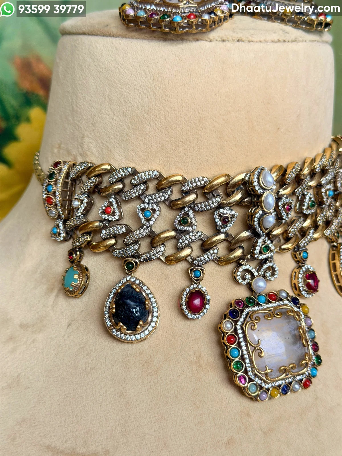 Rivaayat Antique Victorian Choker Necklace and Earrings Set – Multi-Color Doublet Stone Statement Jewelry