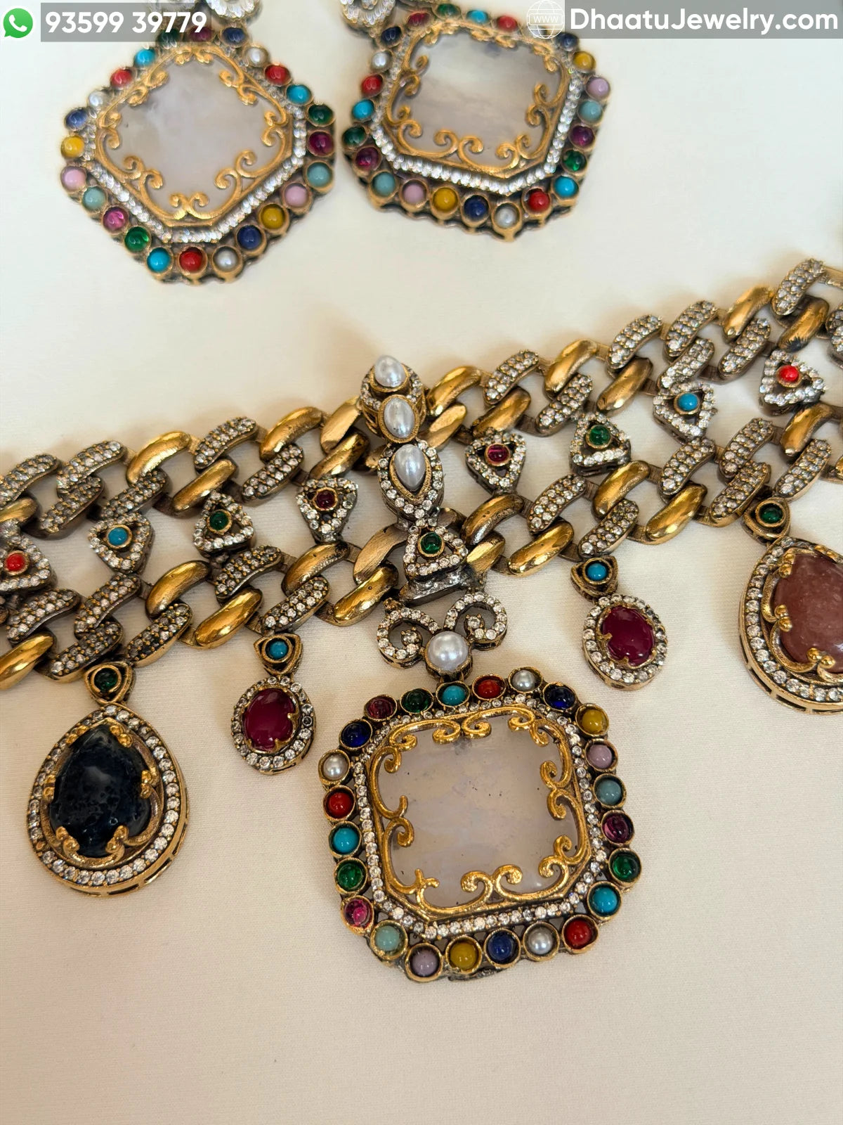 Rivaayat Antique Victorian Choker Necklace and Earrings Set – Multi-Color Doublet Stone Statement Jewelry