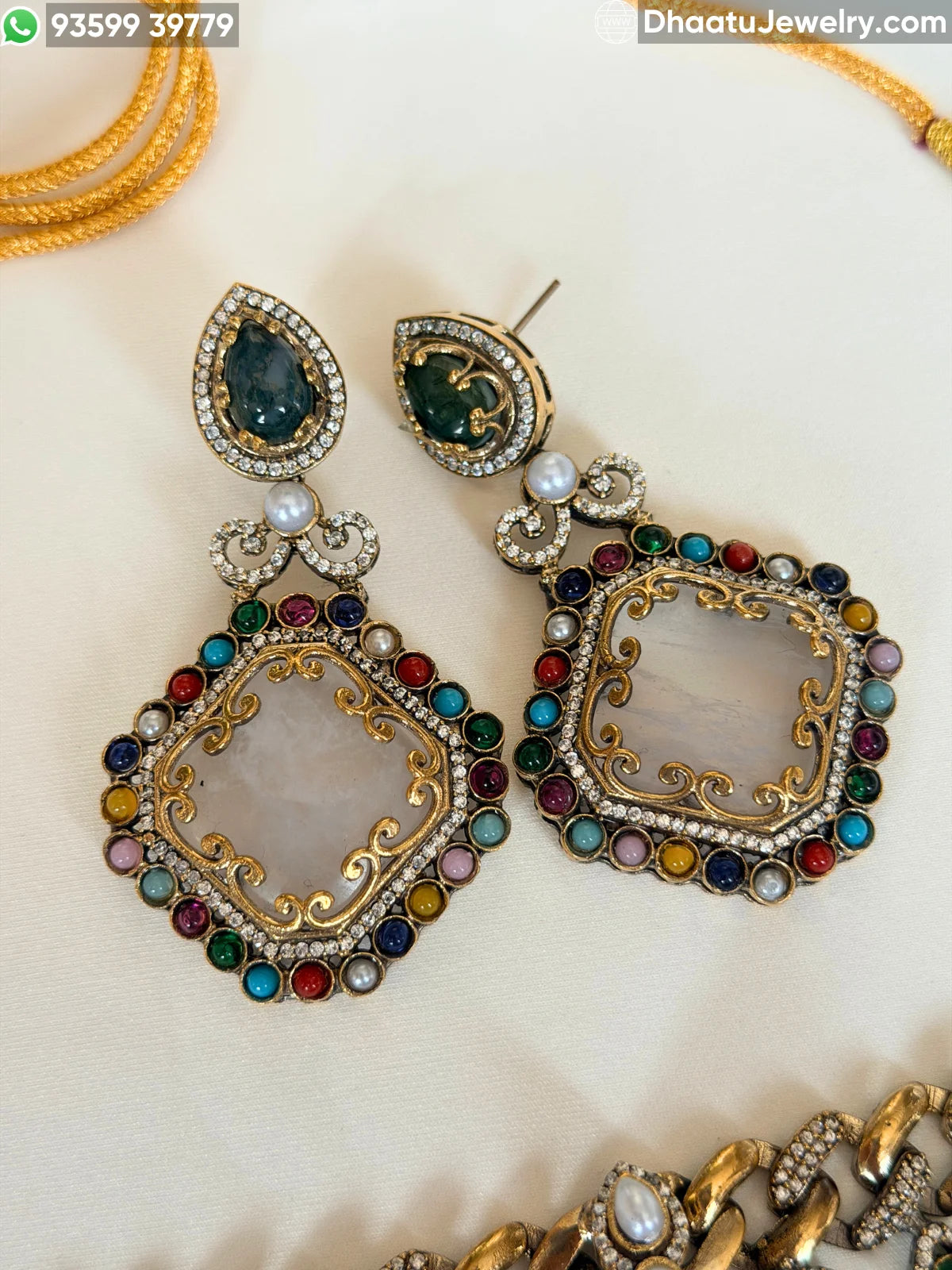 Rivaayat Antique Victorian Choker Necklace and Earrings Set – Multi-Color Doublet Stone Statement Jewelry