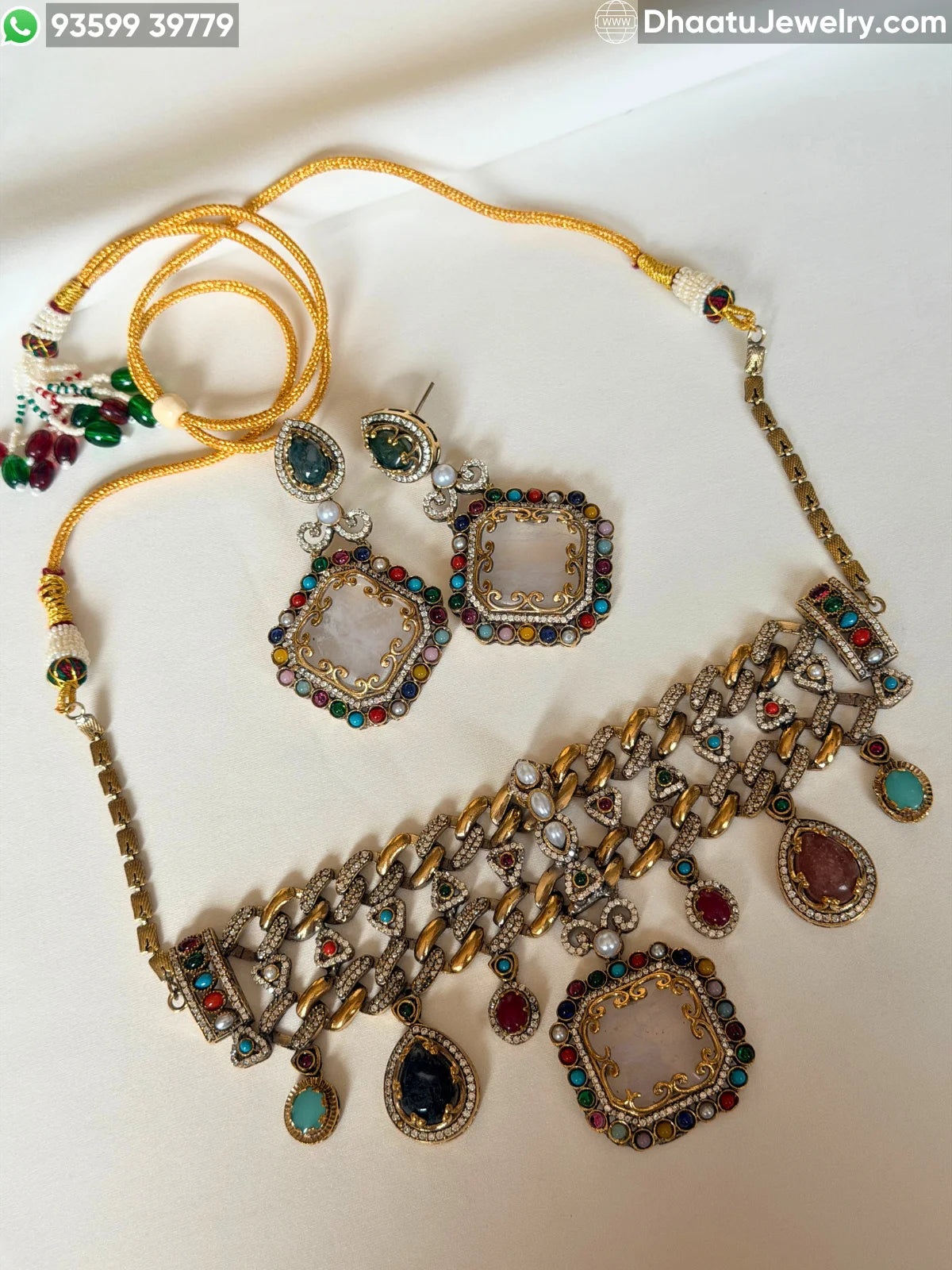 Rivaayat Antique Victorian Choker Necklace and Earrings Set – Multi-Color Doublet Stone Statement Jewelry