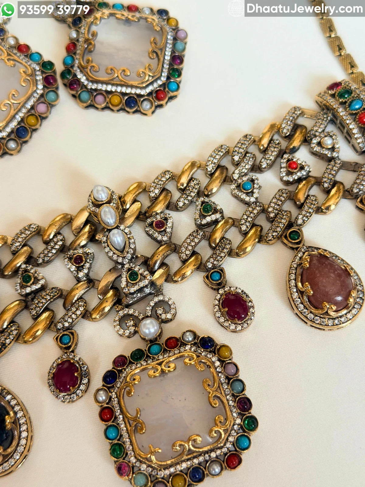 Rivaayat Antique Victorian Choker Necklace and Earrings Set – Multi-Color Doublet Stone Statement Jewelry