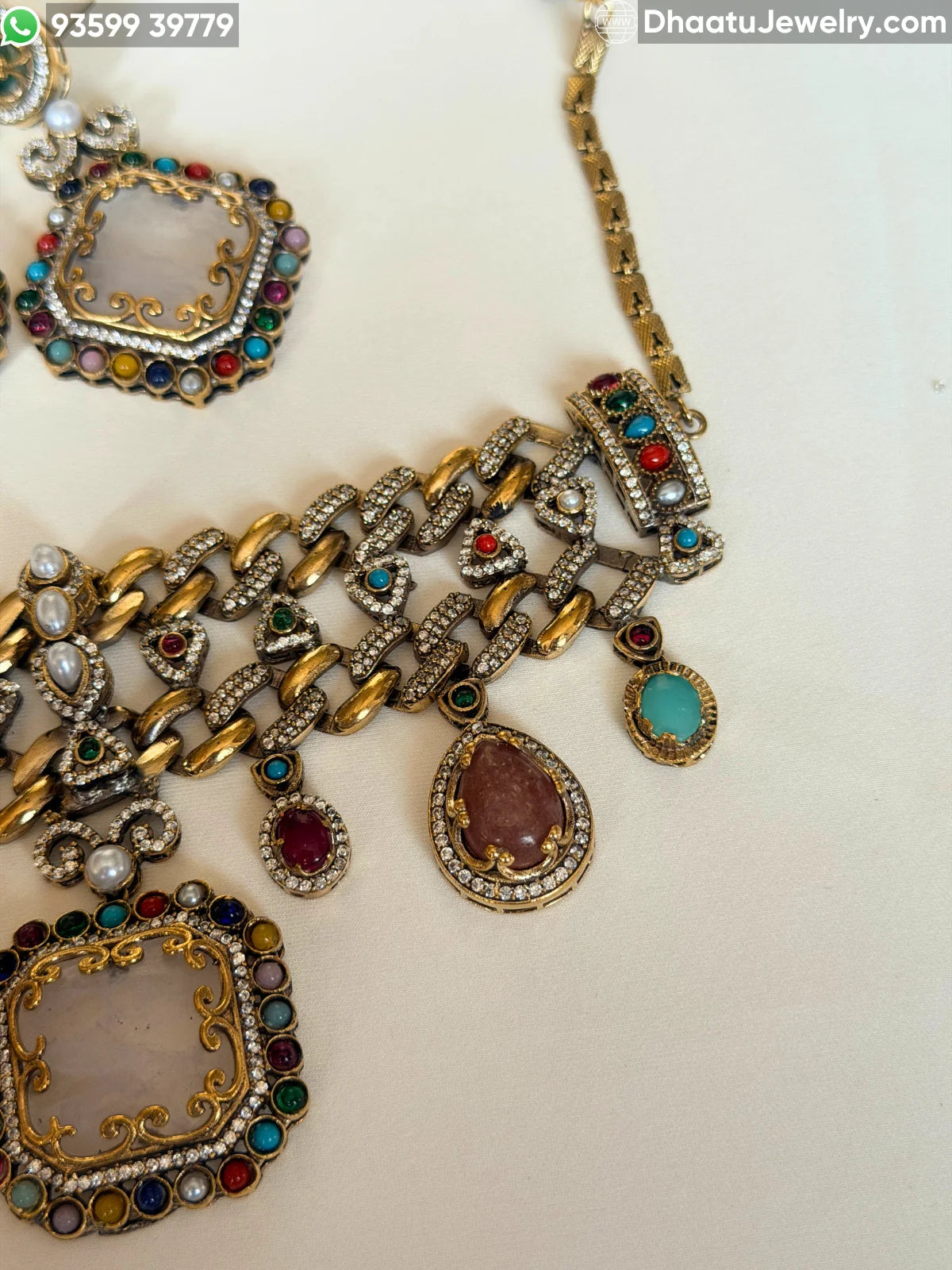 Rivaayat Antique Victorian Choker Necklace and Earrings Set – Multi-Color Doublet Stone Statement Jewelry