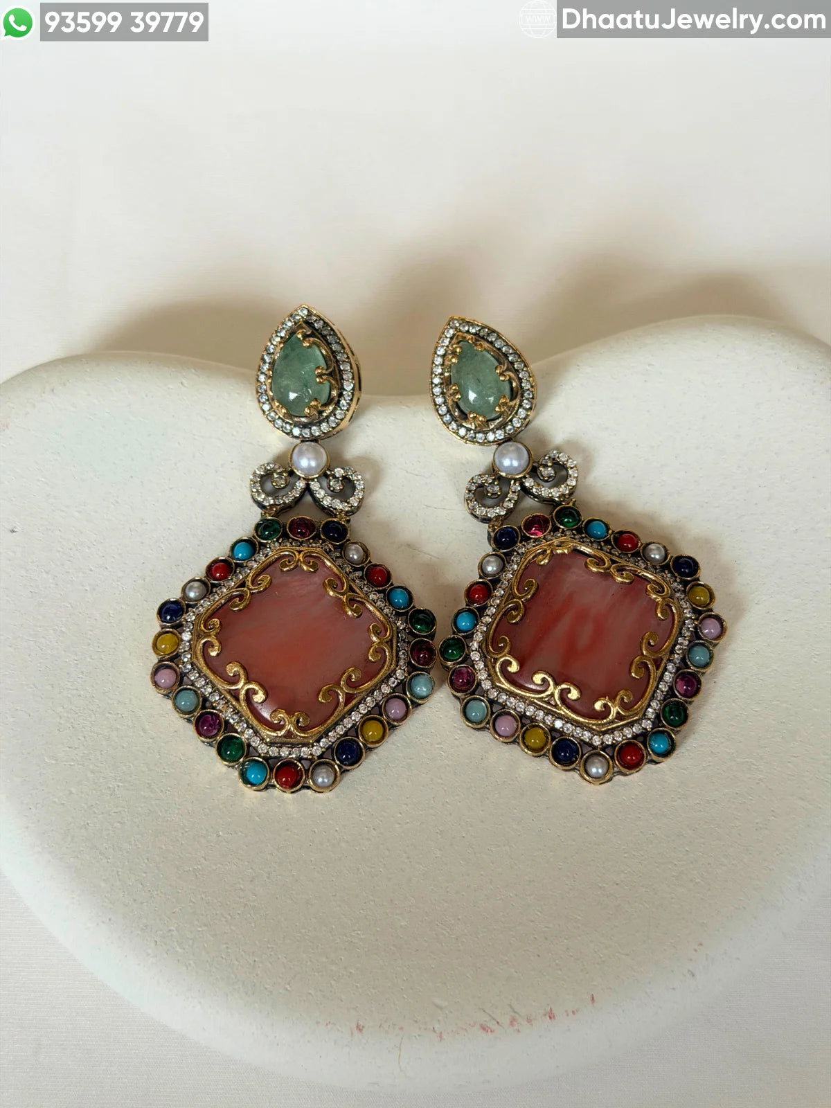 Rivaayat Antique Victorian Choker Necklace and Earrings Set – Multi-Color Doublet Stone Statement Jewelry