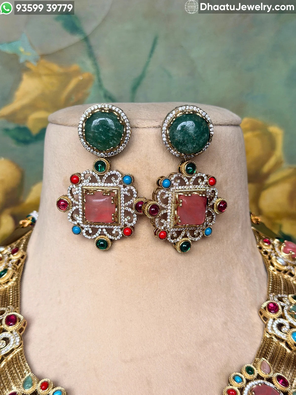 Rivaayat Antique Brass Victorian Wide Choker Necklace Set with Multi-Color Doublet Stones