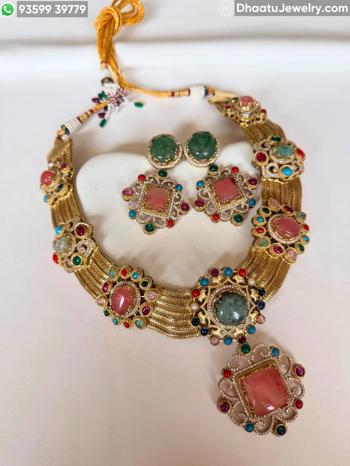 Rivaayat Antique Brass Victorian Wide Choker Necklace Set with Multi-Color Doublet Stones