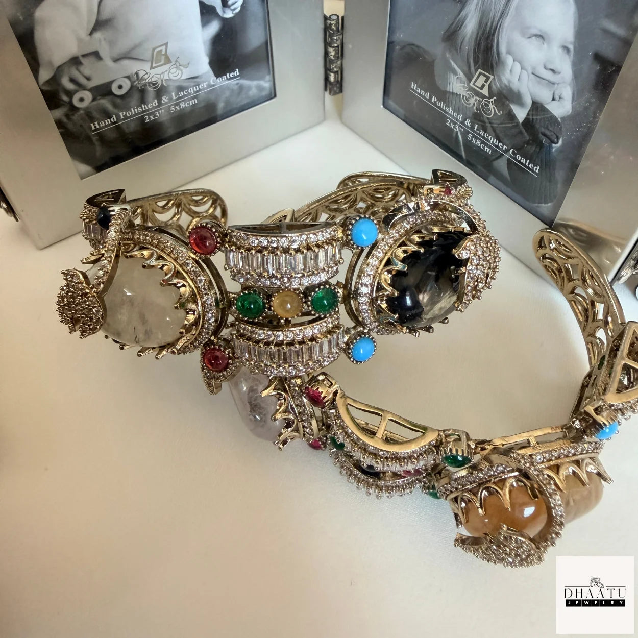 Rivaayat Antique Victorian Brass Cuff Bracelet with Multi-Color Doublet Stones