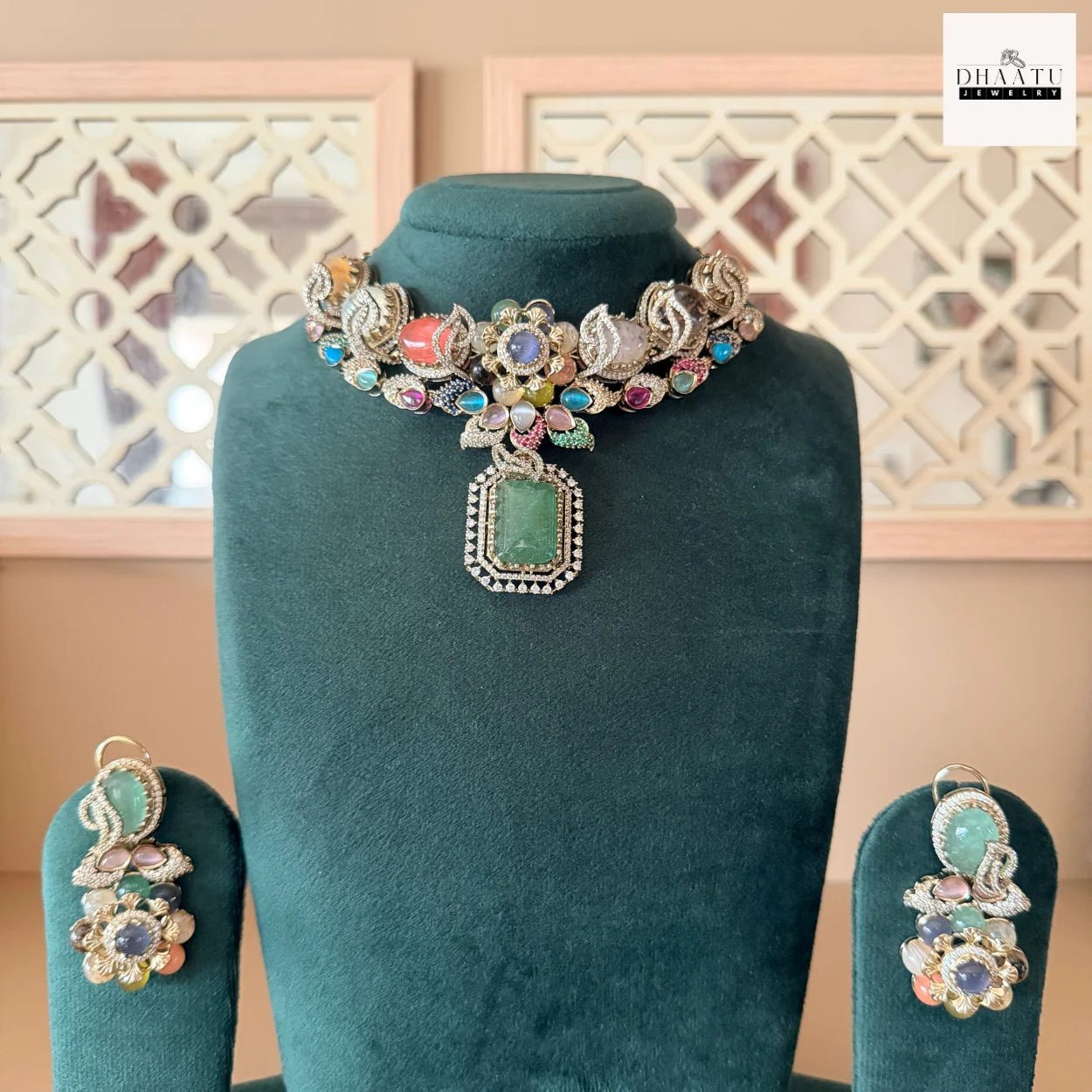Rivaayat Antique Victorian Choker Set with Multi-Color Doublet Stones & Matching Earrings